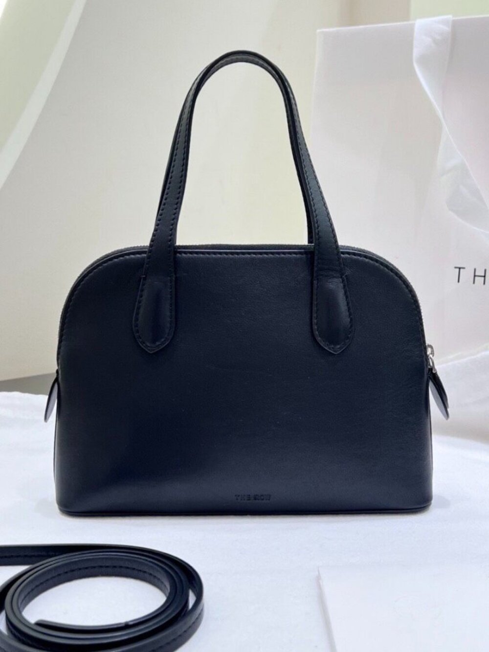 THE ROW Black Leather Dome Satchel Bag